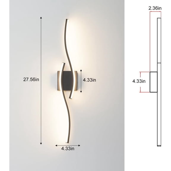 Modern Hardwired Wall Sconce Set of 2, LED Black Wall Light with Remote Control, RC Dimmable LED Wall Light Indoor, Wall Decor for Hallway Bedroom Living Room TV Wall, 27.5 in, Timer, Memory