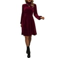 thumbnail image 2 of Female Floral Sleeve Wear to Work Church Wedding Guest Party Dresses Wine Red S, 2 of 7