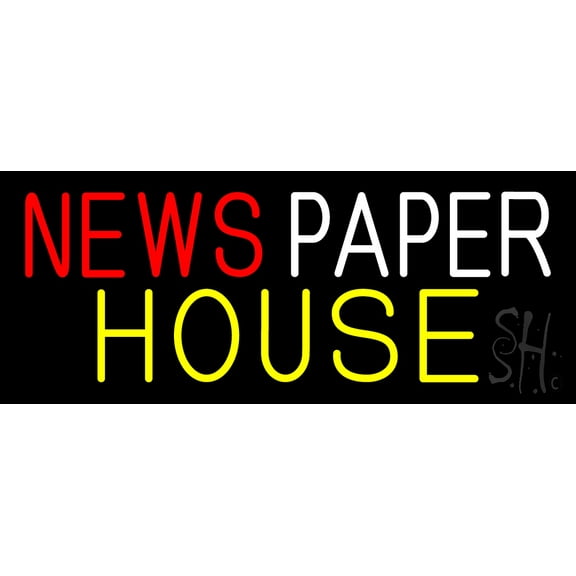Newspaper House LED Neon Sign 13 x 32 - inches, Black Square Cut Acrylic Backing, with Dimmer - Bright and Premium built indoor LED Neon Sign for Defence Force.