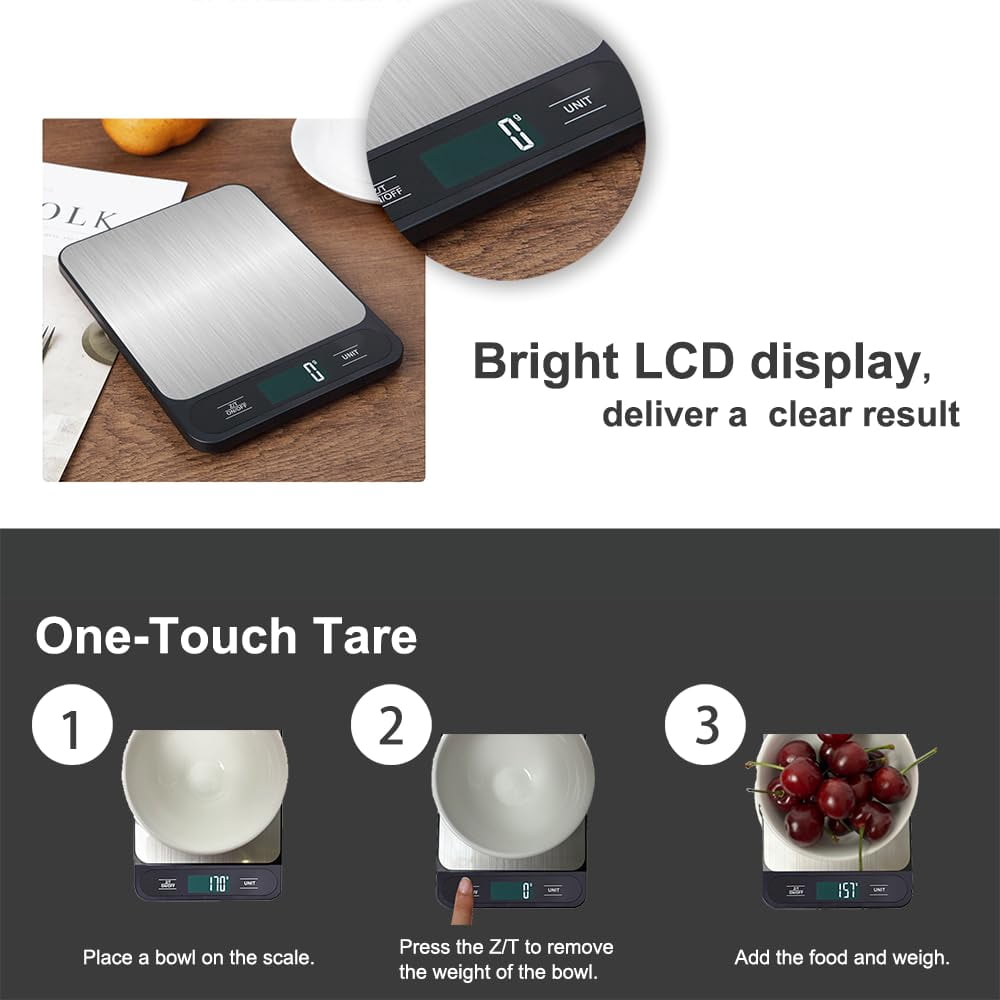 Digital Kitchen Food Scale for Cooking Baking Coffee Scale 5000g by 1g with Tare and LCD Display Food Weight Scale,（Black charging model）