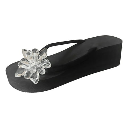 

Womens Sandals Rhinestone Flowers Bohemian Style Outside Wear Beach Thick Bottom Large Size Sandals Women