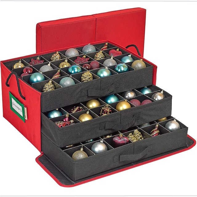 Christmas Ornament Storage Container Box with Dividers Stores up to 72 3" Ornaments