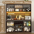 thumbnail image 3 of 74" Farmhouse Kitchen Pantry Storage Cabinet with LED Light & Charging Station, 63" W Coffee Bar Cabinet Kitchen Cupboard with Hutch and Sliding Barn Doors, Pegboard, 3 of 12