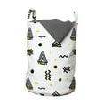 thumbnail image 1 of Tribal Laundry Bag, Abstract Angled Curved Stripes with Dots Triangles Doodle Style Composition, Basket with Handles Drawstring Closure for Laundromats, 13" x 19", Yellow Black White, by Ambesonne, 1 of 4