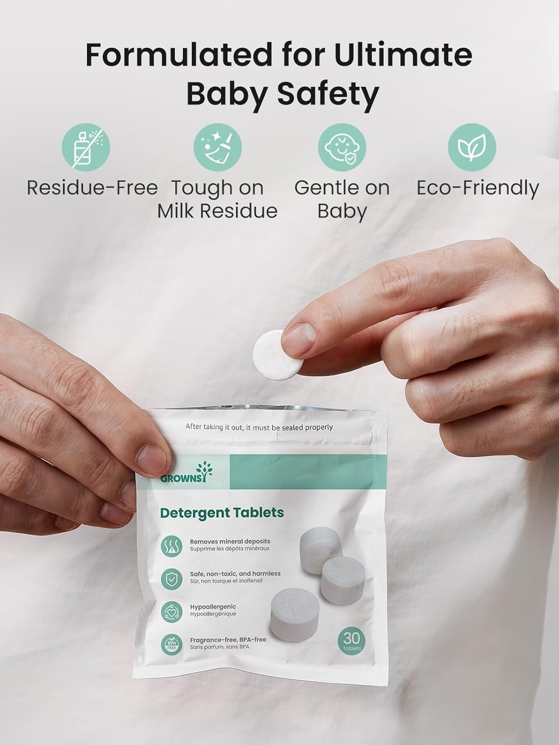 Grownsy Bottle Washer Tablets 200 Count, Detergent Tablets Compatible with All Brands of Baby Bottle Washers, Cleans Milk Residue on Bottles, Pump Parts, and Baby Feeding Essentials