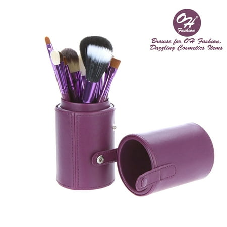 Contouring Eye System - OH Fashion 12 pc Makeup Brushes Set, Galaxy Purple, Powder, Eyeshadow, Blush , Foundation, Blending, Eyeliner, Lip - Great for Highlighting & Contouring. Includes cylindrical storage case.