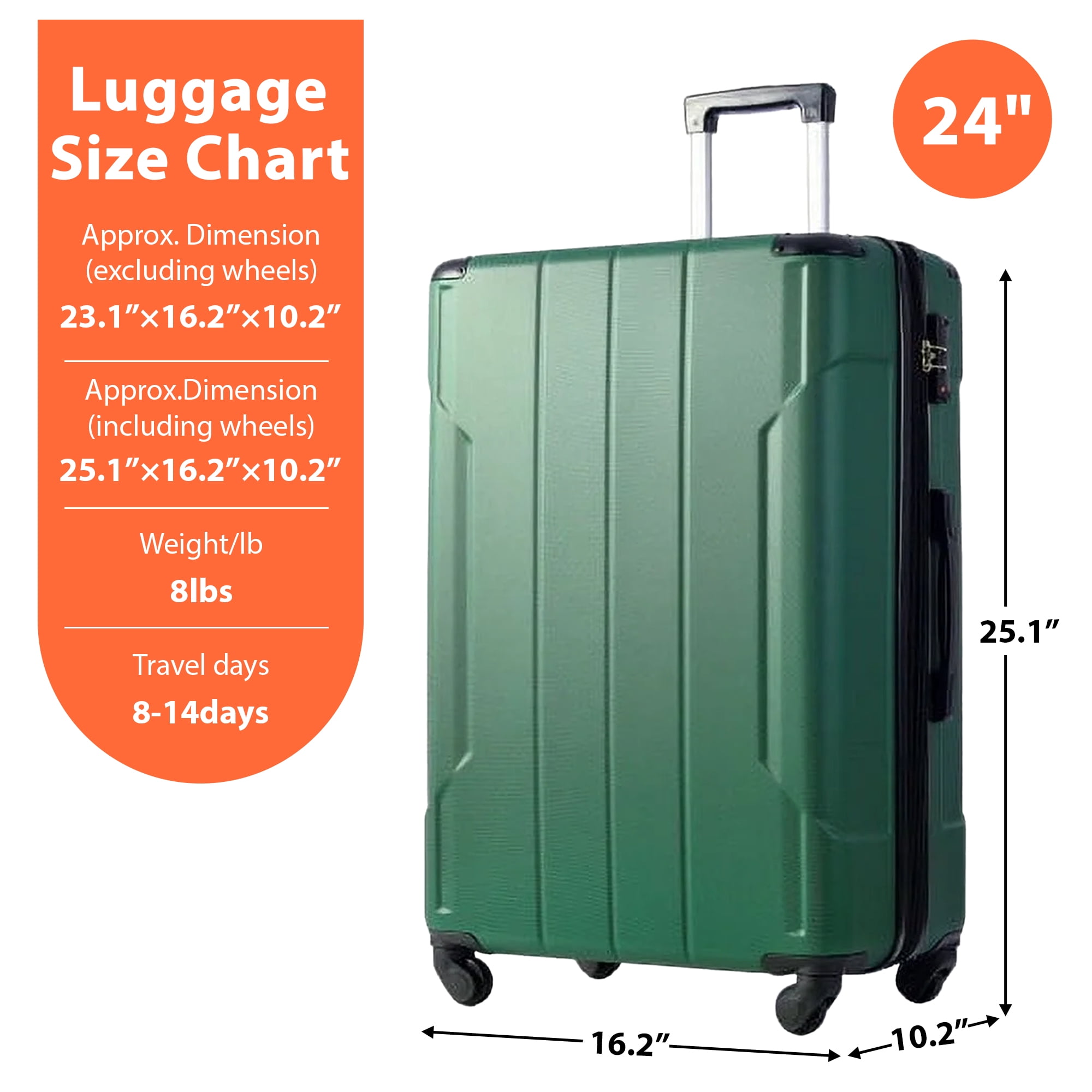 Carry on Luggage 24 inch, ABS+PC Lightweight 65L Capacity Hardshell Suitcase with TSA Lock & Wheels for Travel Trip