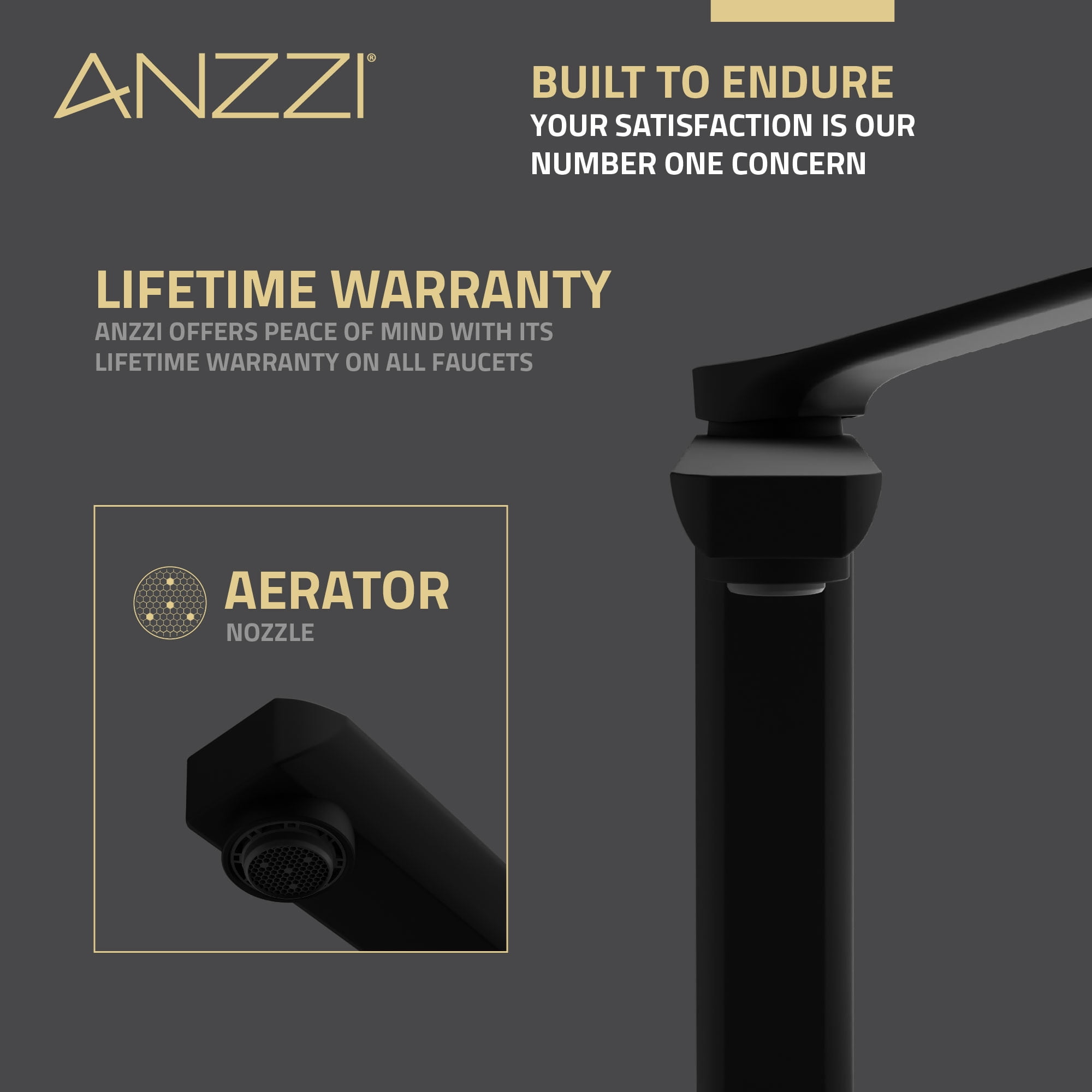 ANZZI Single Handle Single Hole Bathroom Vessel Sink Faucet With Pop-up Drain in Matte Black
