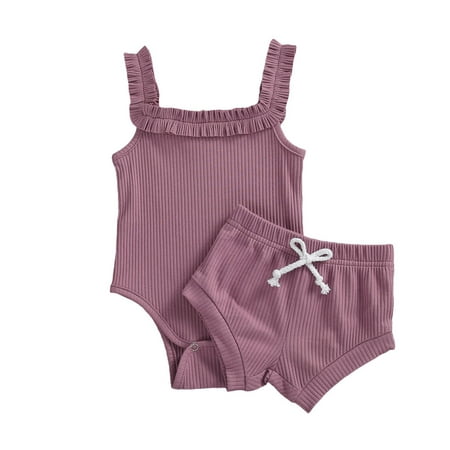 

2 Pcs Baby Girl Shorts Set Ruffled Sleeveless Romper + Short Pants Suits