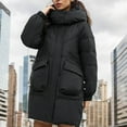 thumbnail image 4 of Jinhomg Womens Fluffy Winter Coat Oversized Comfy Long Length Stand Collar Puffer Jacket Fall Winter Thermal Winterproof Double Closure Outerwear with Pockets 90% off Clearance Sale Black L, 4 of 9
