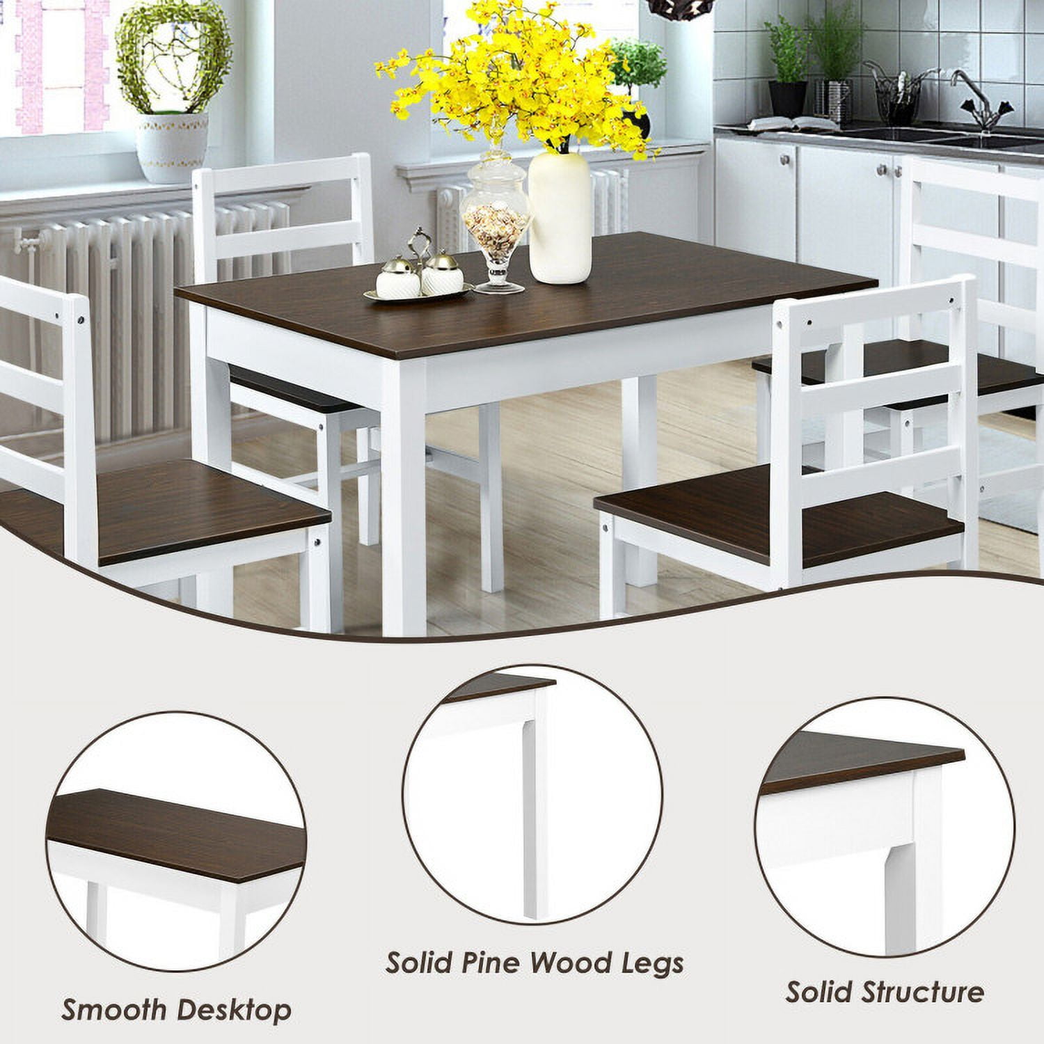 Finihen Dining Set, Dining Table Set, 5 Pieces Solid Wood Compact Kitchen, for Home, Restaurant, Walnut Finihen Dining Set, Dining Table Set, 5 Pieces Solid Wood Compact Kitchen, for Home, Restaurant, Walnut