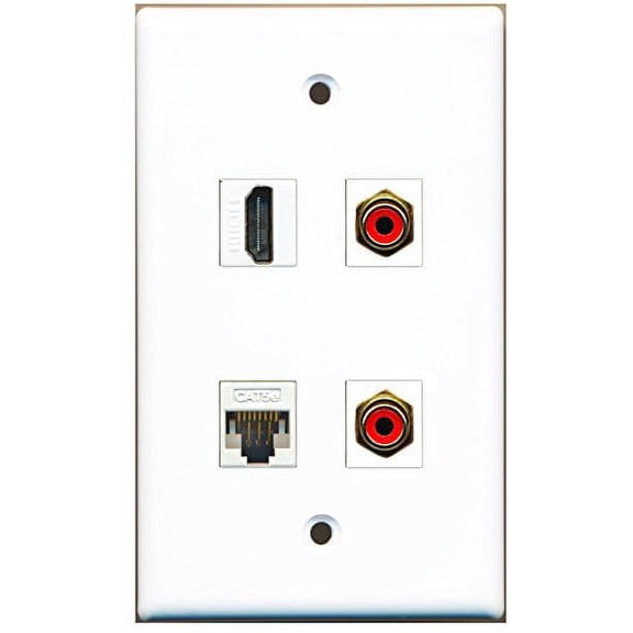 RiteAV - 1 Port HDMI 2 Port RCA Red 1 Port Cat5e Ethernet White Wall Plate