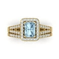 thumbnail image 2 of 1.57 ct Brilliant Emerald Cut Natural Swiss Blue Topaz 18K Yellow Gold Halo Solitaire with Accents Engagement Bridal Wedding Ring Band Set size 3.5, 2 of 7