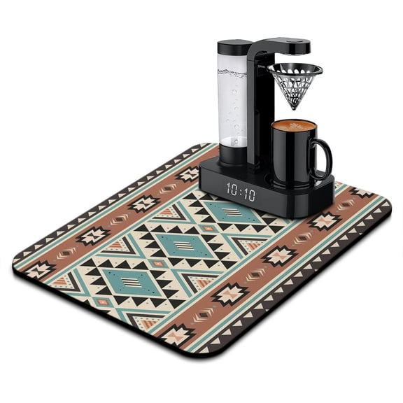 Coffee Bar Mat with Sketch Style Design - Super Absorbent Diatom Drying Pad, Vintage Kitchen Mat Under Coffee Maker, Artistic Style Counter Protection, Rustic Home Decor