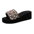 thumbnail image 2 of Rhinestone Slide Sandals Women Girls Dressy Low Wedge Sandal Summer Beach Cute Slip on Slippers Boho Glitter Open Toe Flat Sandals, 2 of 4