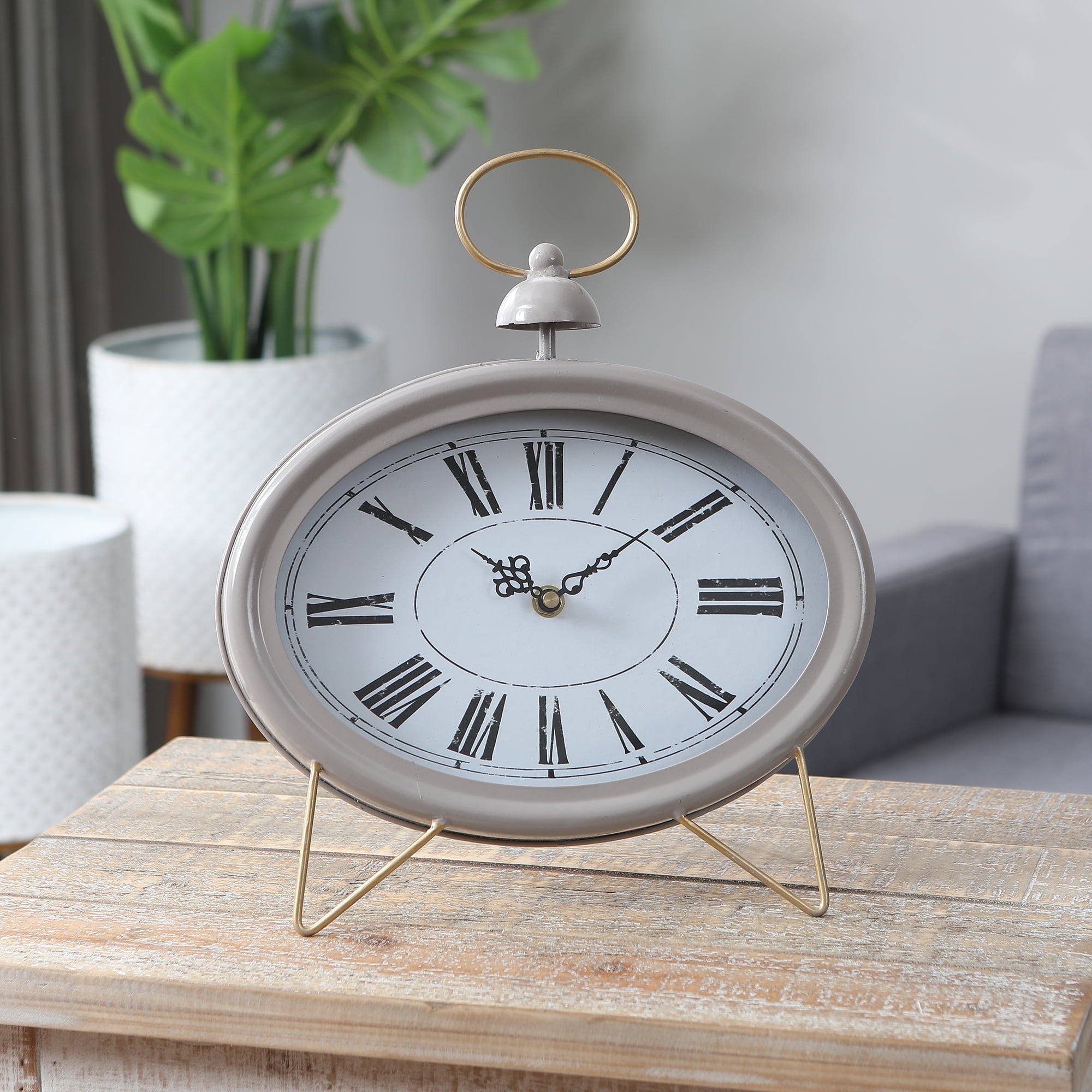 Oval Decorative Table Clock Gray