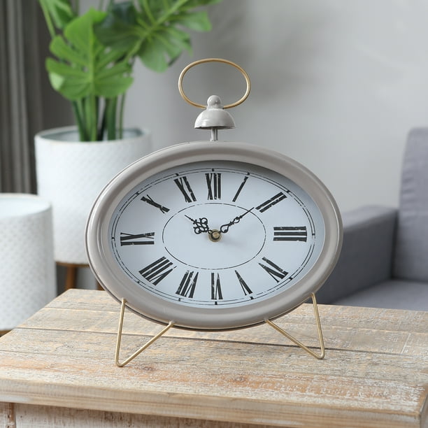 Oval Decorative Table Clock Gray