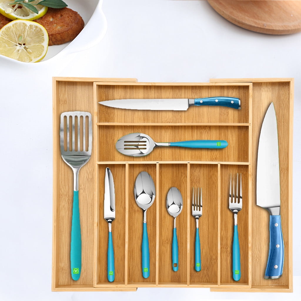 Bamboo Expandable Drawer Organizer Kitchen Premium Cutlery And Utensil