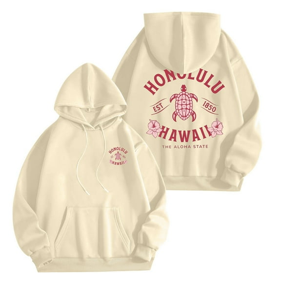 XIAOCHA Women's Sea Turtle Floral Letter Print Hoodie Long Sleeve Hooded Pullover Sweatshirt Cozy Boho Beach Hoodies
