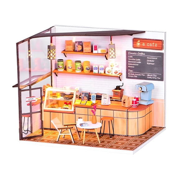 BESTSKY Mini Dollhouse Miniature with Furniture,Wooden Miniature Dollhouse,Coffee Shop DIY