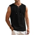 thumbnail image 3 of HAOMEILI Men's Cotton Linen Tank Top Shirts Casual Sleeveless Lace Up Beach Hippie Tops Bohemian Renaissance Pirate Tunic, 3 of 7