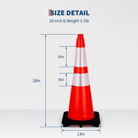 Décor de Cône de Véhicule en PVC Haute Visibilité et Durable – Cônes de Sécurité Orange de 28 Pouces avec 2 Colliers Réfléchissants – Marqueurs pour Route, Stationnement, Allée – Ensemble de 8 – Rouge