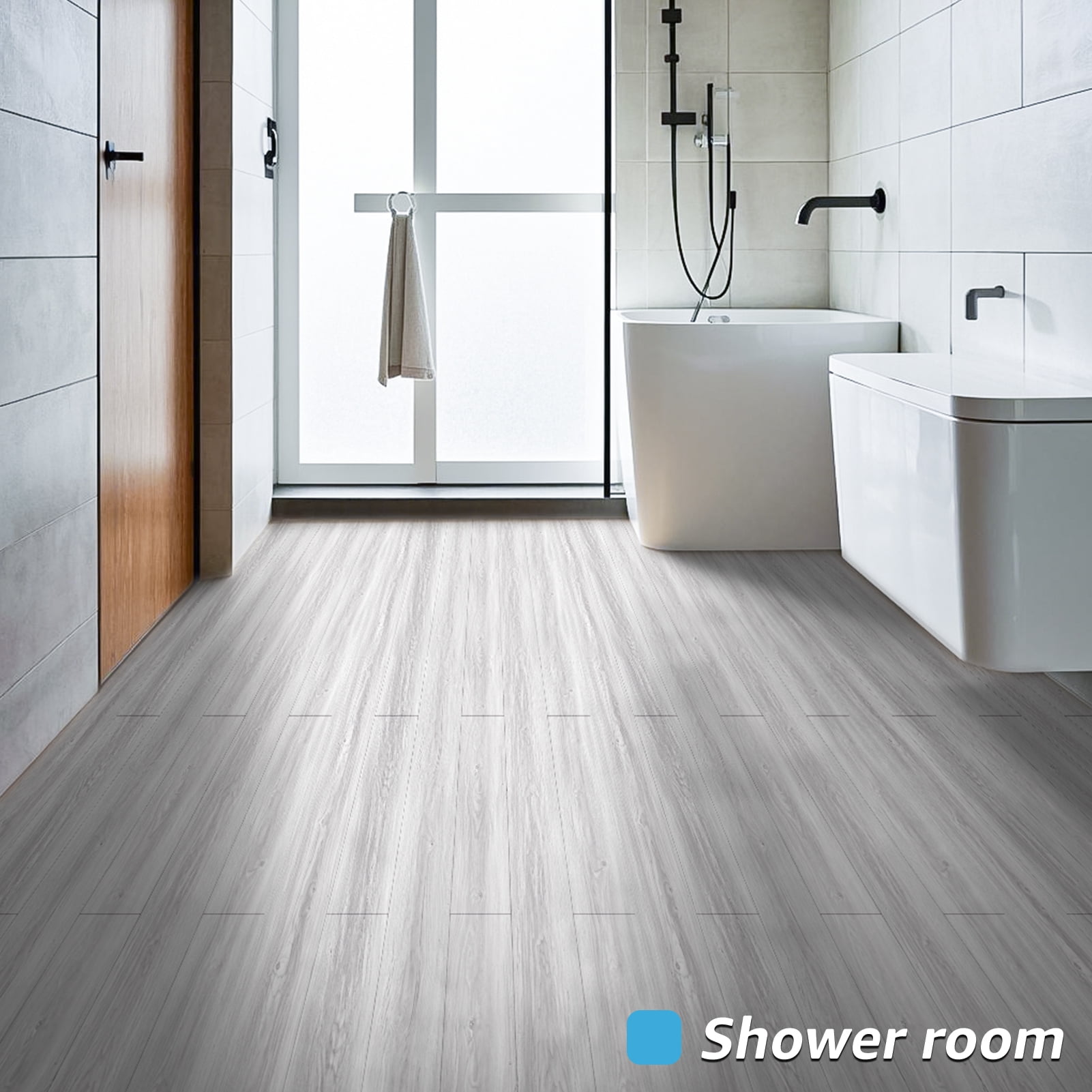 Art3dwallpanel 10Pcs 36''x6'' Peel and Stick Floor Tiles, Luxury Vinyl Plank Flooring Wood Look, Floor Tile Sticker for Bedroom, Living Room, Kitchen, 15 Sq.ft,White/Grey
