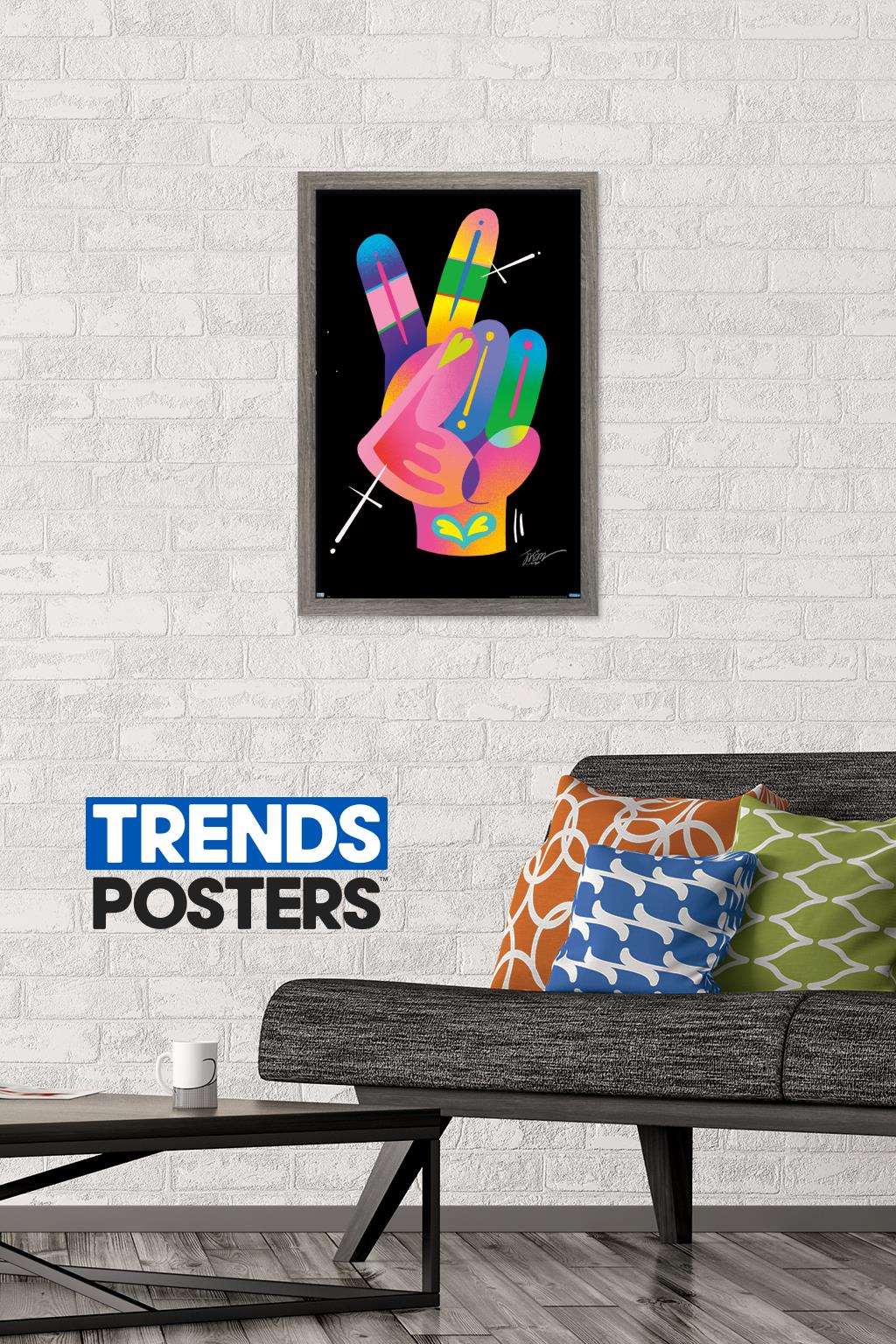 Jason Naylor - Peace Sign Hand Wall Poster, 14.725" x 22.375", Framed