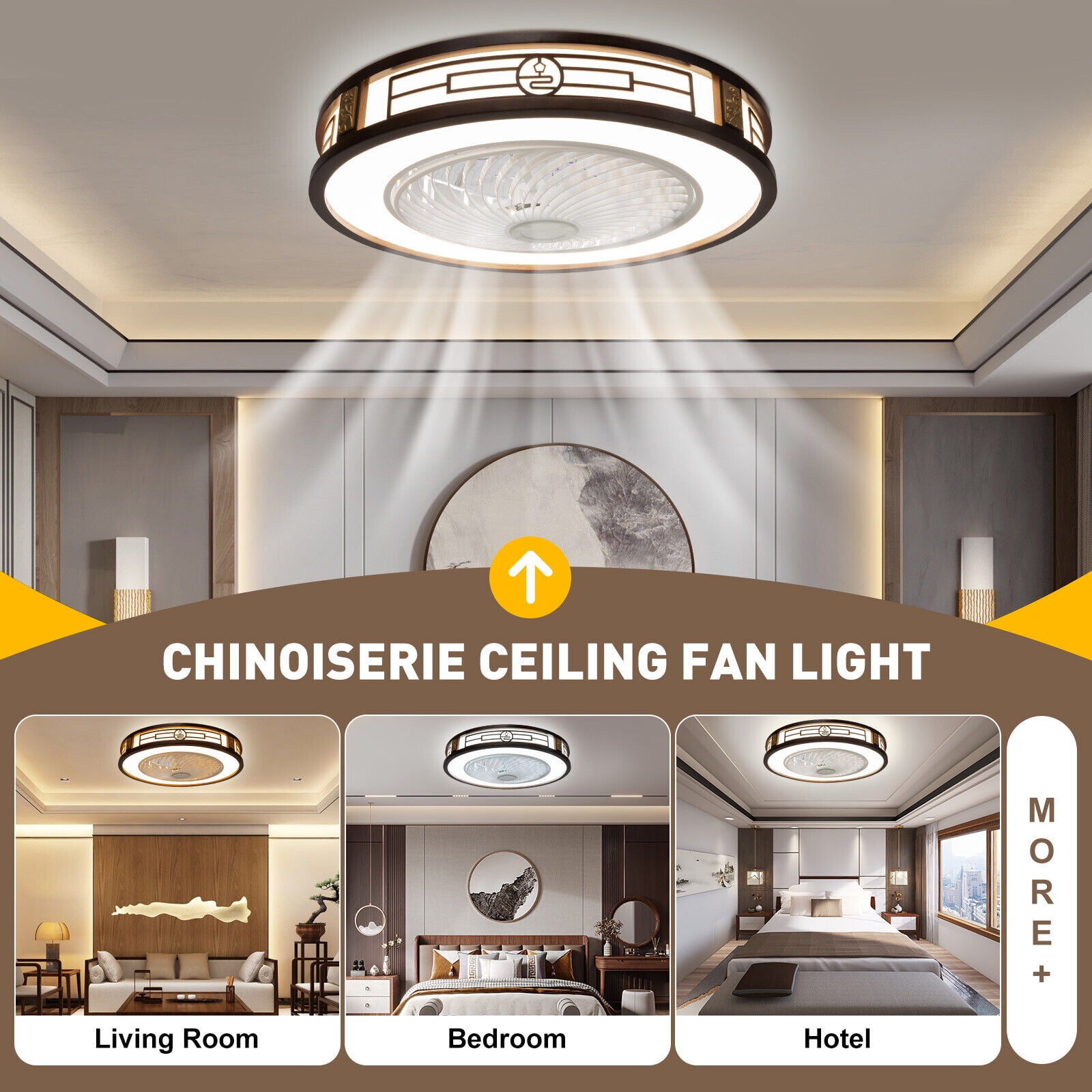 Denest Brown Modern LED Chandelier Ceiling Fan with Remote Control