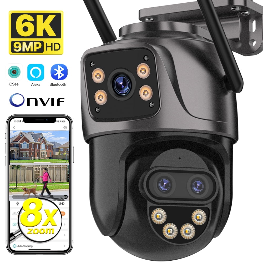 IP Camera 6K 9MP HD WiFi Outdoor Camera 8x Zoom Three Lens Dual Screen Home Security PTZ Camera 6MP Video Surveillance