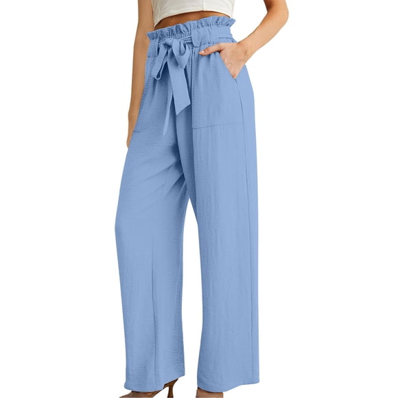 Kaemgyyd Wide Leg Pants Woman Tie Knot Paperbag Dress Pants Fashion High Waisted Work Slacks Cropped Trousers with Pockets