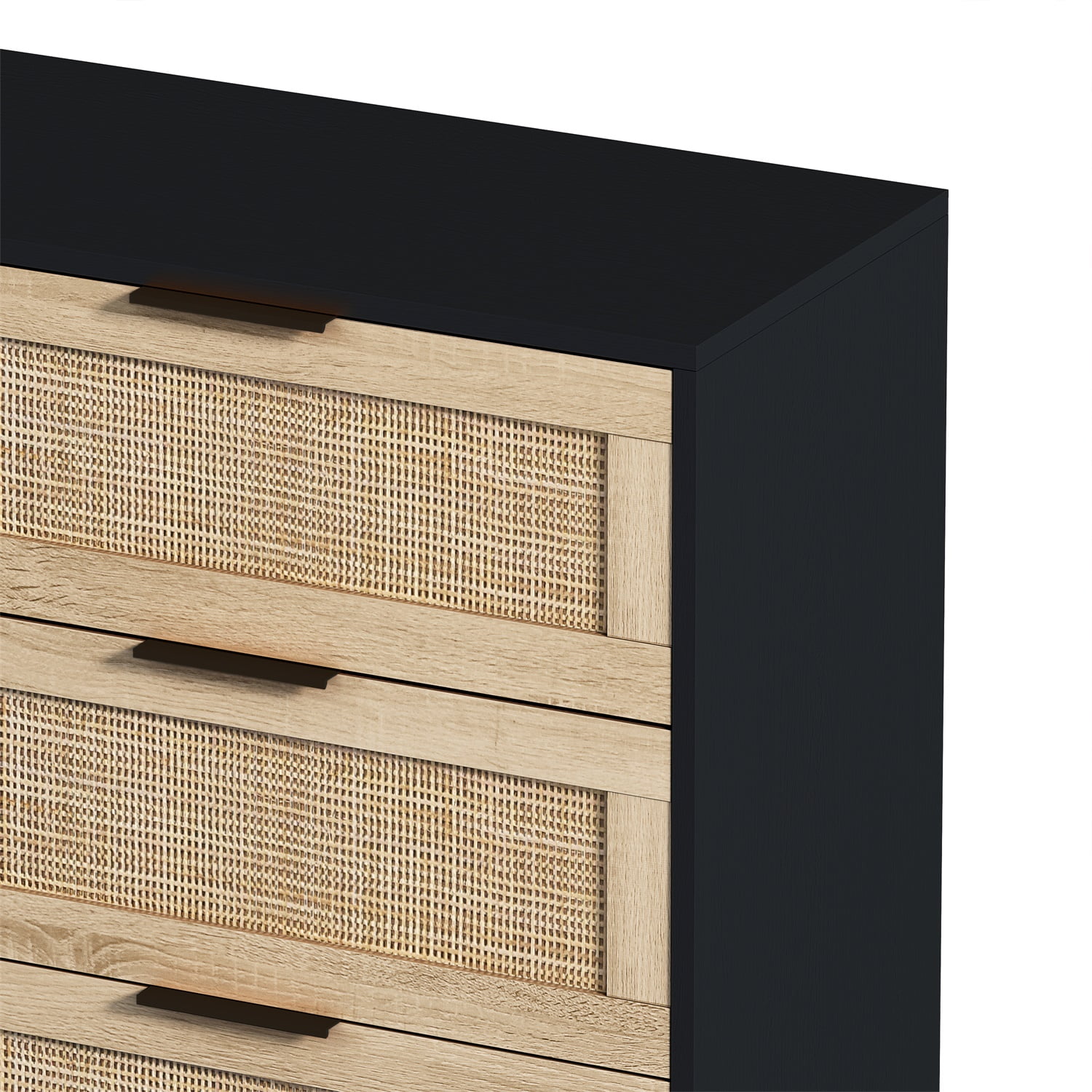 Kadyn 43.31"H 6-Drawers Rattan Storage Cabinet, Chest of Drawers for Bedroom, Black Nursery Dresser