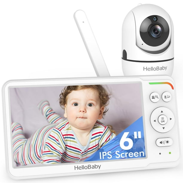 HelloBaby Monitor de bebé con cámara y audio, primer monitor de cámara para bebé con pantalla IPS de 6 '', sin WiFi, batería de 30 horas, ECO, VOX, conversación bidireccional, visión nocturna, 1000 pi