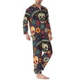 thumbnail image 3 of Kll Skulls And Flowers Sleepwear Mens Flannel Pajamas,Long Cotton Pj Set, 3 of 9