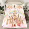 thumbnail image 2 of Manfei Girls Castle Twin Sheet Sets, Cute Rainbow Flower Twin Fitted Sheet, Chic Butterfly Flat Sheet, Princess Pink Room Decor 3pcs, 2 of 7