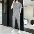 thumbnail image 3 of Conjunto de camiseta y pantalones a rayas para hombre, ropa deportiva, trajes deportivos, camiseta con alfabeto, ropa blanca para hombre, conjunto de 2 piezas, chándal, básico y genial, 3 of 5