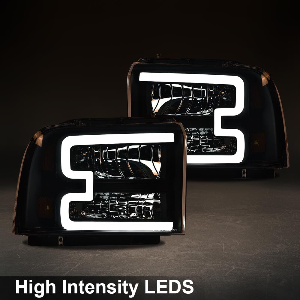 LED DRL Black Headlights Assembly Fit for 2005-2007 Ford F250 F350 F450 F550 Super Duty