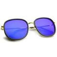 thumbnail image 4 of sunglassLA Unisex Modern Thin Metal Temples Iridescent Mirror Lens Square Sunglasses (Black-Gold / Dark-Blue Mirror) - 55mm, 4 of 4