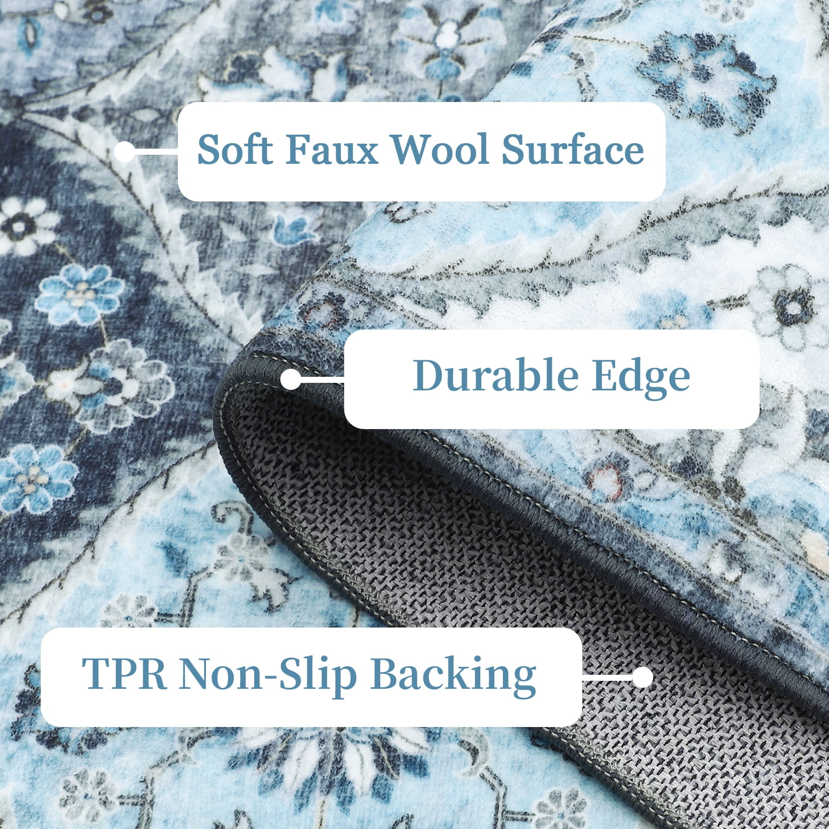HOMERRY Indoor Washable 4' x 6' Area Rug Moroccan Trellis Floral Rug for Living Room Non-Slip Floor Carpet for Bedroom, Blue