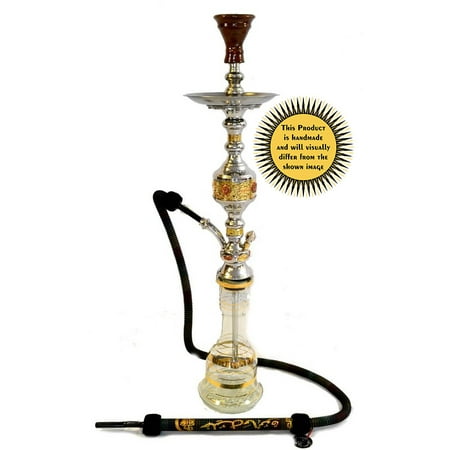 KHALIL MAMOON GENERAL TRI-METAL 32? COMPLETE HOOKAH SET: Single Hose shisha pipe. Handmade Egyptian Narguile Pipes. These are Traditional Middle Grade Tri-Metal