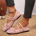 thumbnail image 6 of Women's Floral Embroidered Mesh Flats Square Toe Strap Breathable Ballet Shoes for Dressy Trendy Work Office Wedding Daily Ballerina Pink 9, 6 of 9