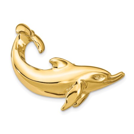 14k Yellow Gold Dolphin Pendant for Women or Unisex, Curved Ocean Animal Design, Nautical Marine Life Jewelry Charm, Aquatic Themed Necklace