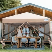 Quictent 8x8 Ez Pop up Canopy with Netting Screen House Room Tent Mesh Sides Walls with Roller Carry Bag Tan