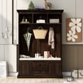 thumbnail image 3 of Hall Tree with Upholstered Bench and Coat Rack, Entryway Bench with 3 Hooks, 3 Open Shelves, 2 Drawers & Storage Cabinets, Mudroom Bench with Storage and Hooks for Foyer, Entry Way, Hallway (Tiger), 3 of 9