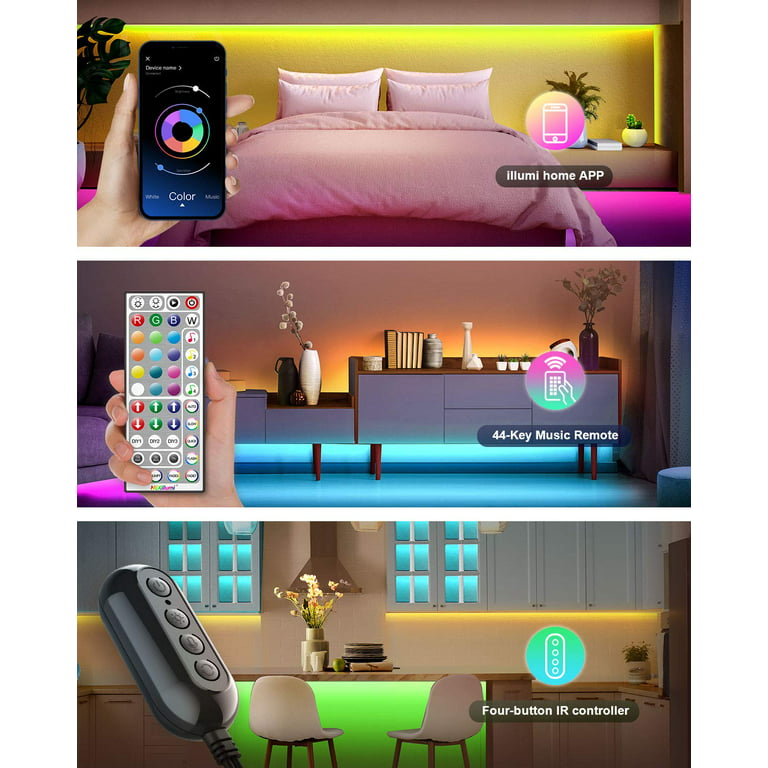 Nexillumi 100 ft LED Lights for Bedroom Music Sync Color Changing RGB LED  Strip Rope Lights General Remote, 5050 RGB LED Light Strips(APP+Remote+Mic)