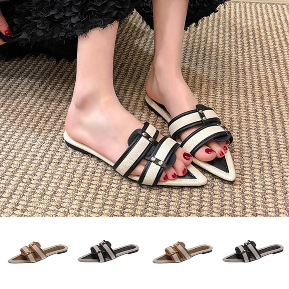 Hinvhai Women's Slide Sandals Women's Slippers Non-Slip Comfortable Summer Indoor/Outdoor Lightweight Flat Slippers Beach Sandalias Brown 10(44)