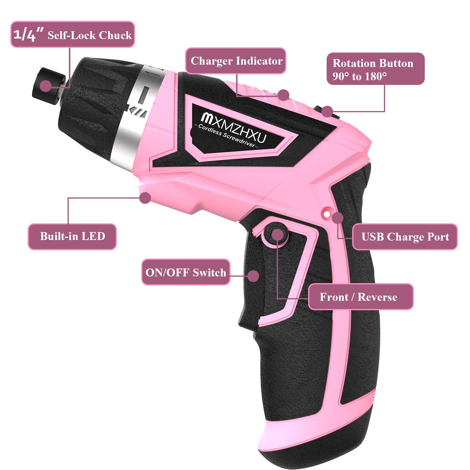 Cordless Screwdriver, 47 in 1 Rechargeable Electric Screwdriver with LED Light, 8V Rechargeable Screw Gun, 5.5 N.m Drill Drivers Ideal for Furniture Assembly, Home DIY Projects (Pink)