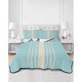 thumbnail image 3 of Aqua Beige Striped King Size Down Alternative Comforter, Lightweight Comforter Quilt Bedding Set with Pillow Shams Modern Farmhouse Retro Lines All Seasons Bed Comforter Duvet Insert 96"x106", 3 of 7