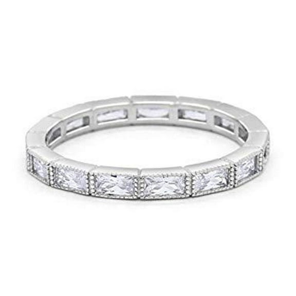 Full Eternity Baguette Wedding Band Ring CZ 925 Sterling Silver Size 4