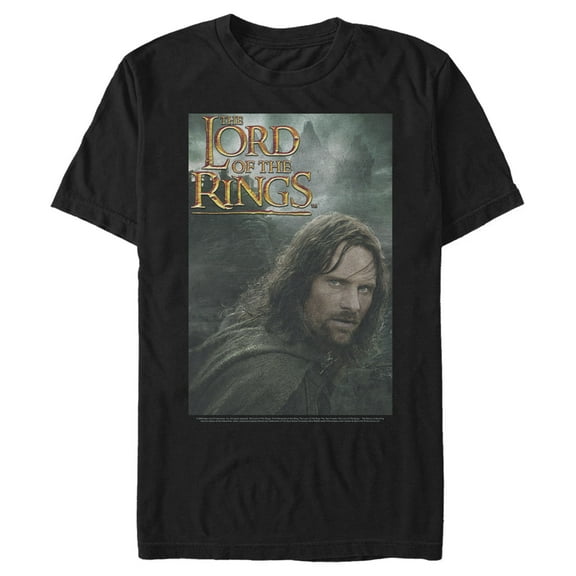 Men's The Lord of the Rings Fellowship of the Ring Aragorn Movie Poster  Graphic Tee Black Small